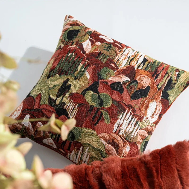 Abstract Burgundy Floral Cushion Cover