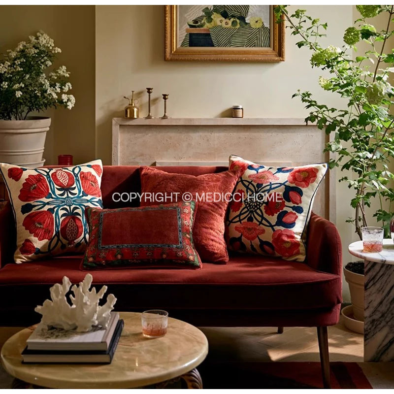 Bonatical Bloom Dusty Rose Velvet Patterned Cushion