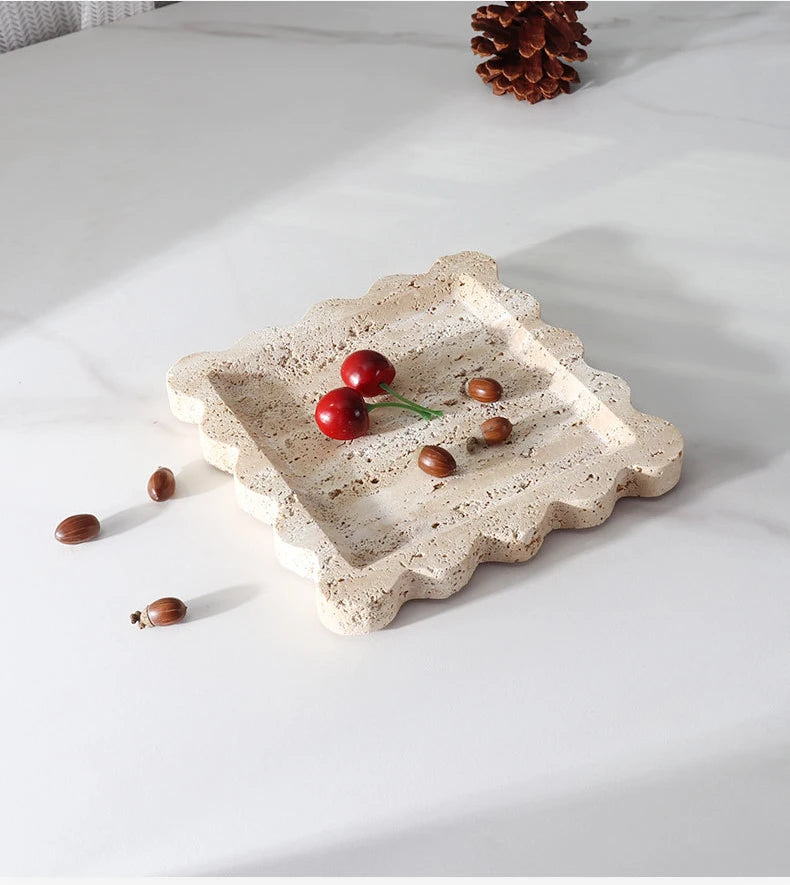Scalloped Marble Tray - Dark
