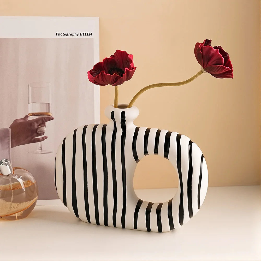 Artisan Black and White Striped Knot Vase