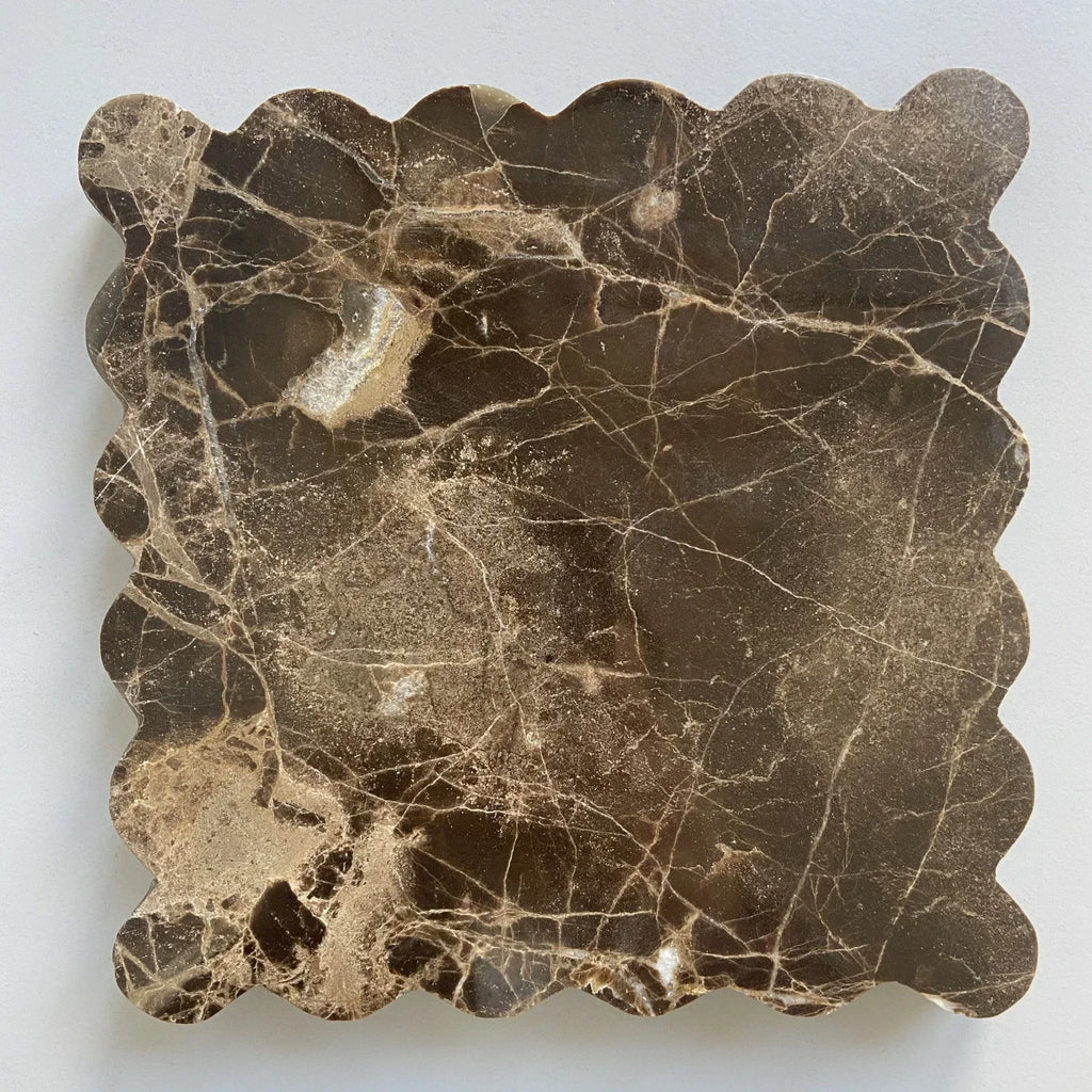 Scalloped Marble Tray - Dark
