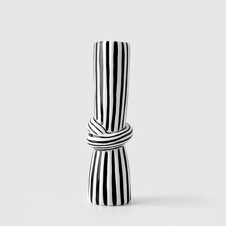Artisan Black and White Striped Knot Vase