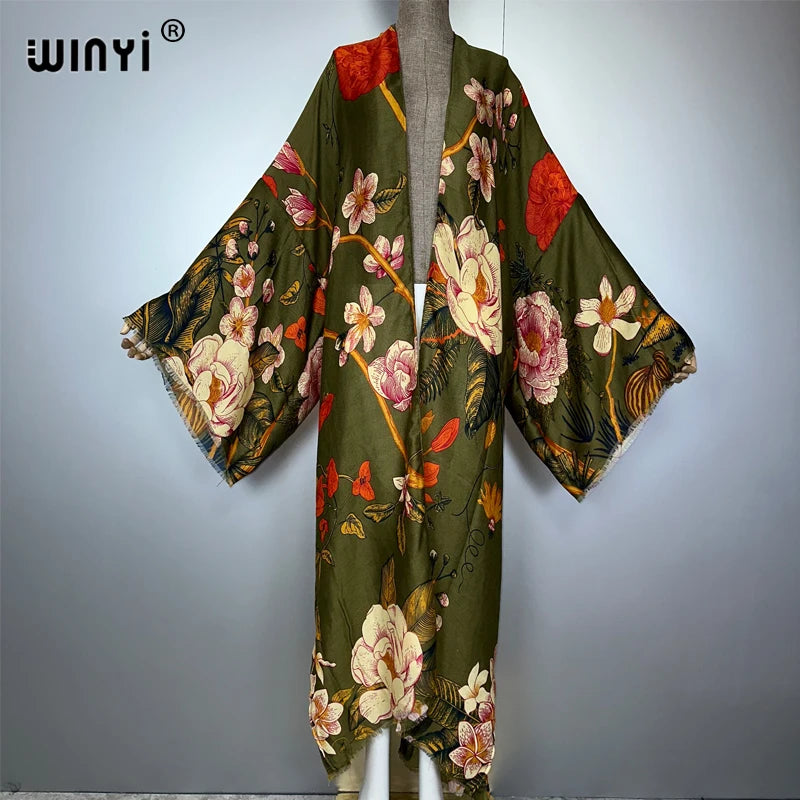 WINYI Africa fashion summer kimono maxi dress beach cover up Cardigan abaya muslim woman coat boho kaftan beach outfits women