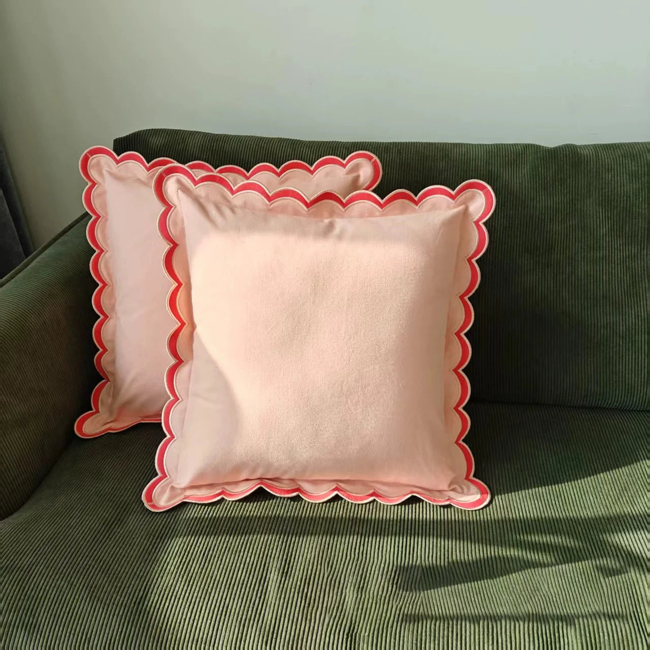 Olive Scalloped Cushion Cover