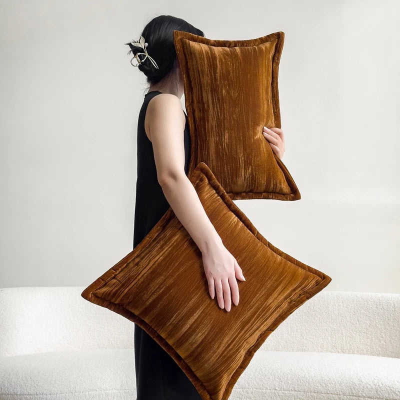 Sunset Brown Orange Velvet Cushion Cover