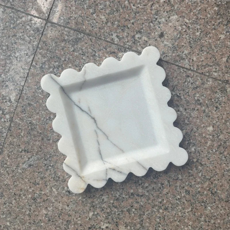 Scalloped Marble Tray - Dark