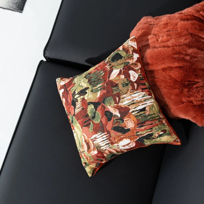 Abstract Burgundy Floral Cushion Cover