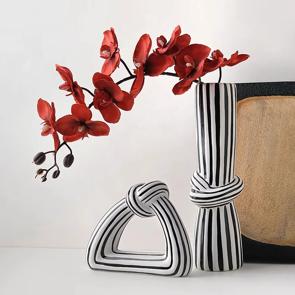 Artisan Black and White Striped Knot Vase