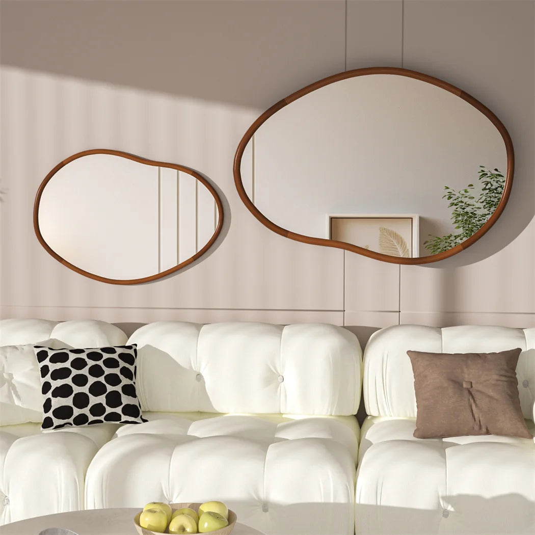 Irregular Oval Wood Framed Mirror