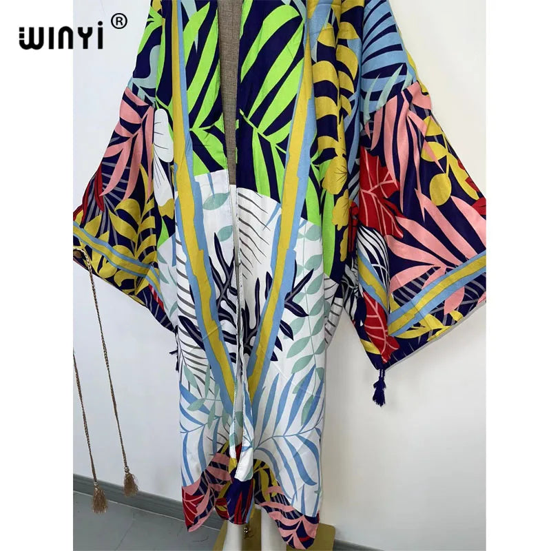 WINYI 2022 fashion Summer Women Cardigan Nature series elegant sexy Boho Maxi African Holiday kaftan Batwing Sleeve kimono