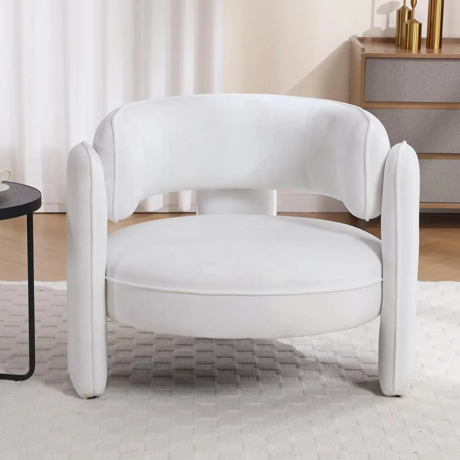 White Velvet Mid Century Accent Chair