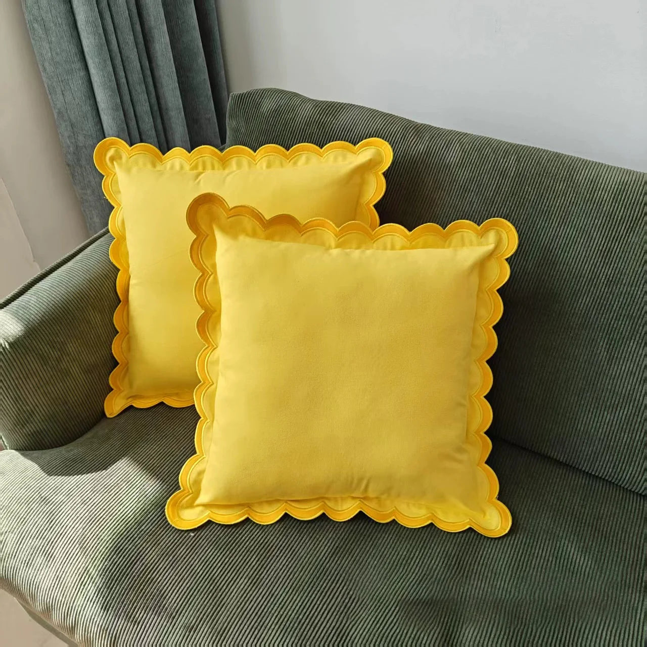 Olive Scalloped Cushion Cover