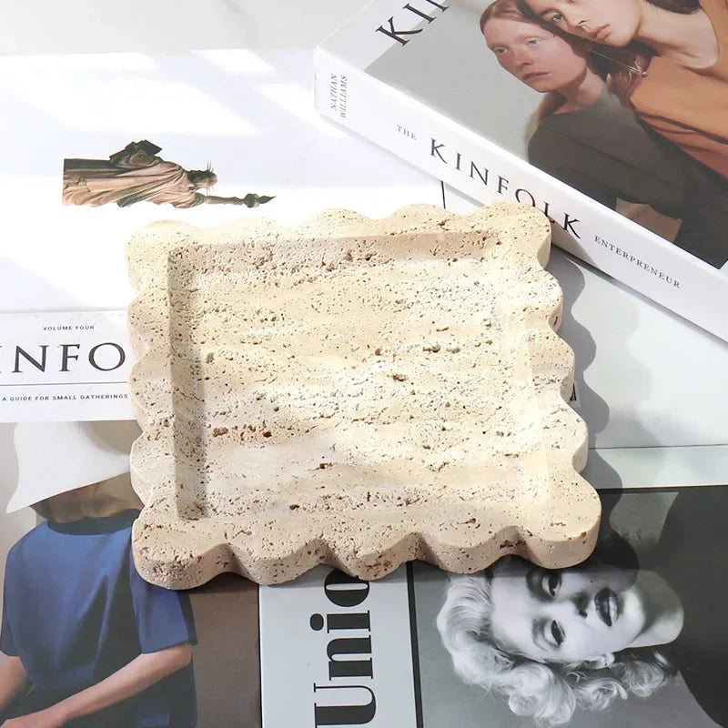 Scalloped Marble Tray - Dark