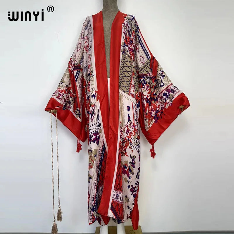 WINYI 2022 fashion Summer Women Cardigan Nature series elegant sexy Boho Maxi African Holiday kaftan Batwing Sleeve kimono