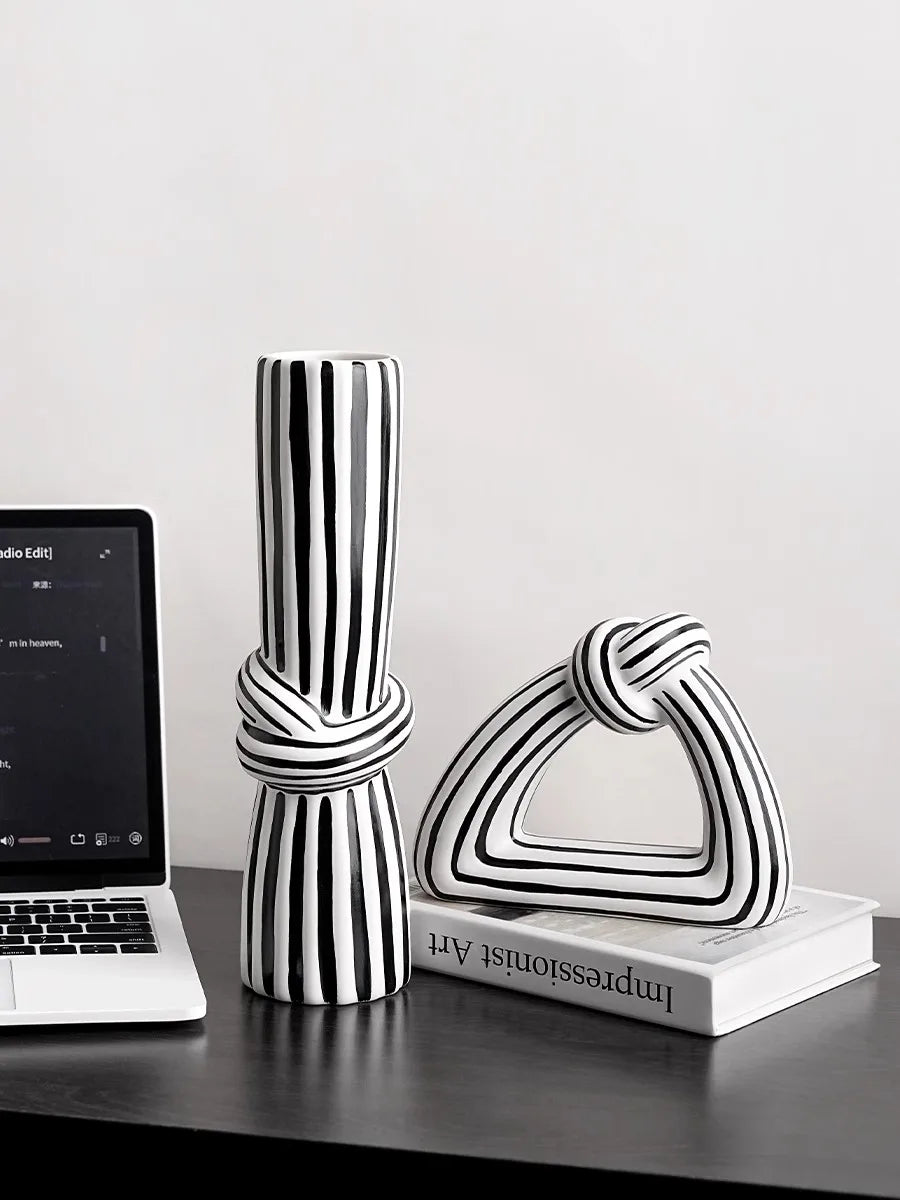 Artisan Black and White Striped Knot Vase