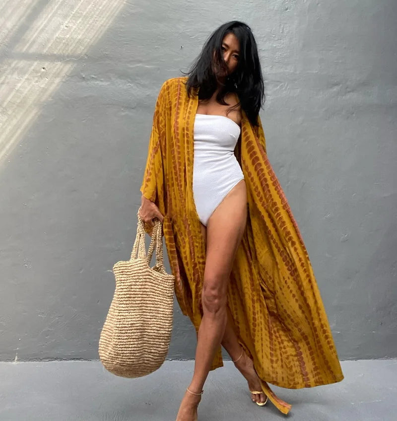 Para Praia 14 Colors Kimonos Bikini Cover Ups Beachwear Beach Robe Femme Long Dress Sarong Women Loose Cardigan Swimsuit Covers