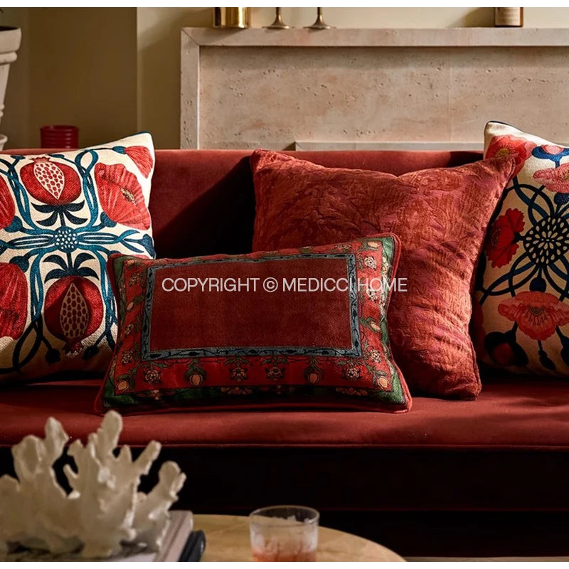 Bonatical Bloom Dusty Rose Velvet Patterned Cushion