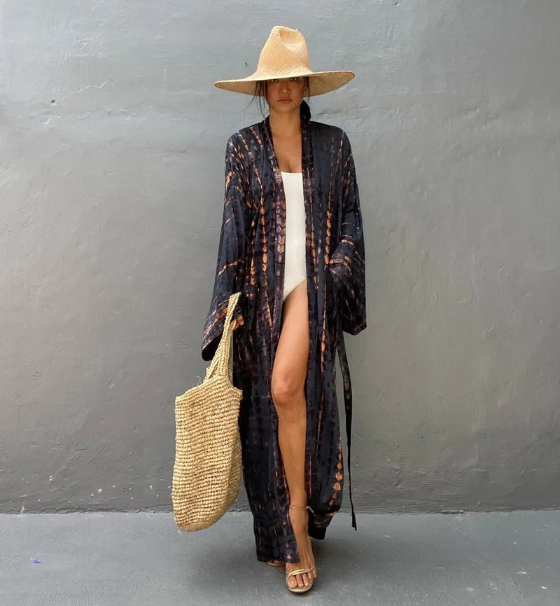 Para Praia 14 Colors Kimonos Bikini Cover Ups Beachwear Beach Robe Femme Long Dress Sarong Women Loose Cardigan Swimsuit Covers