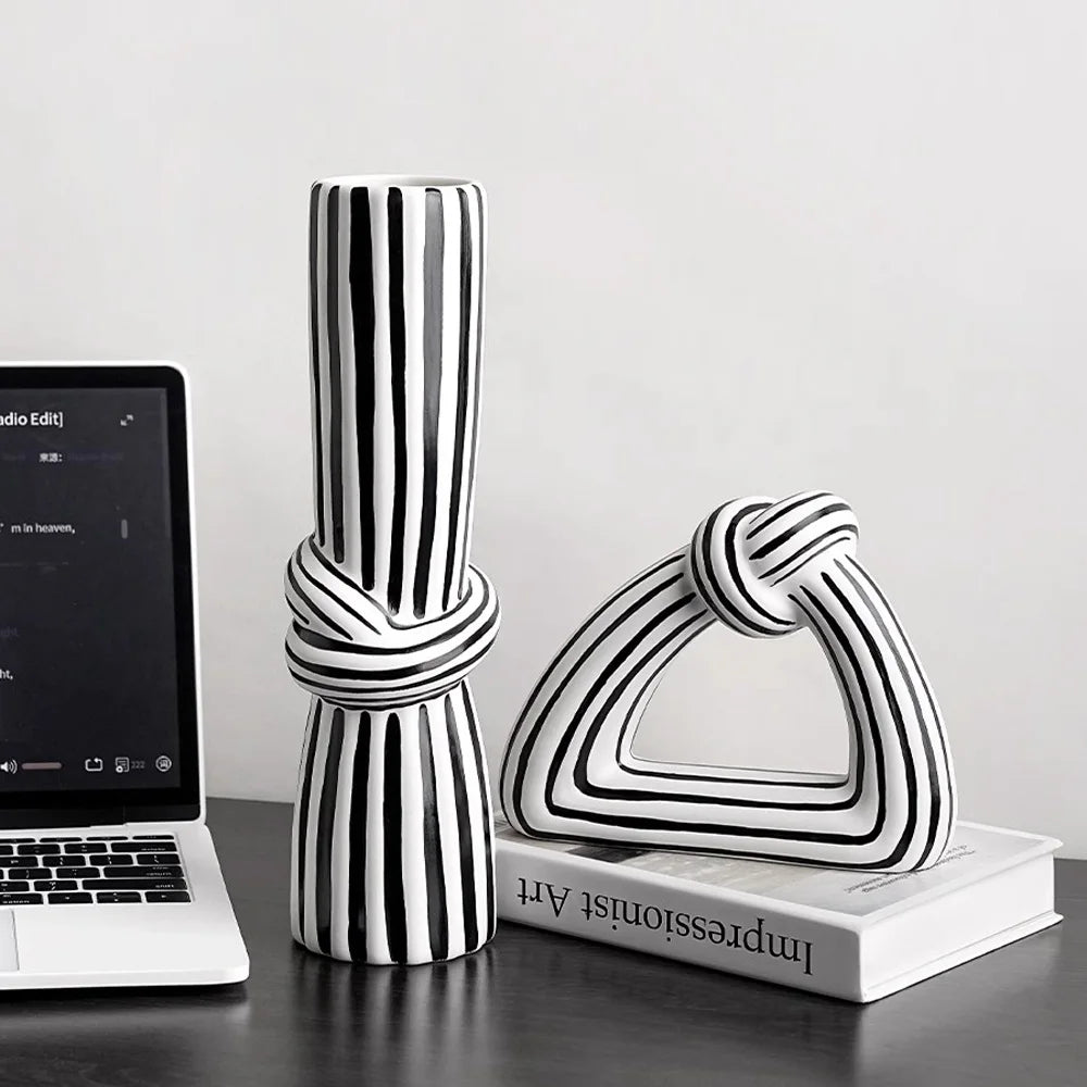 Artisan Black and White Striped Knot Vase