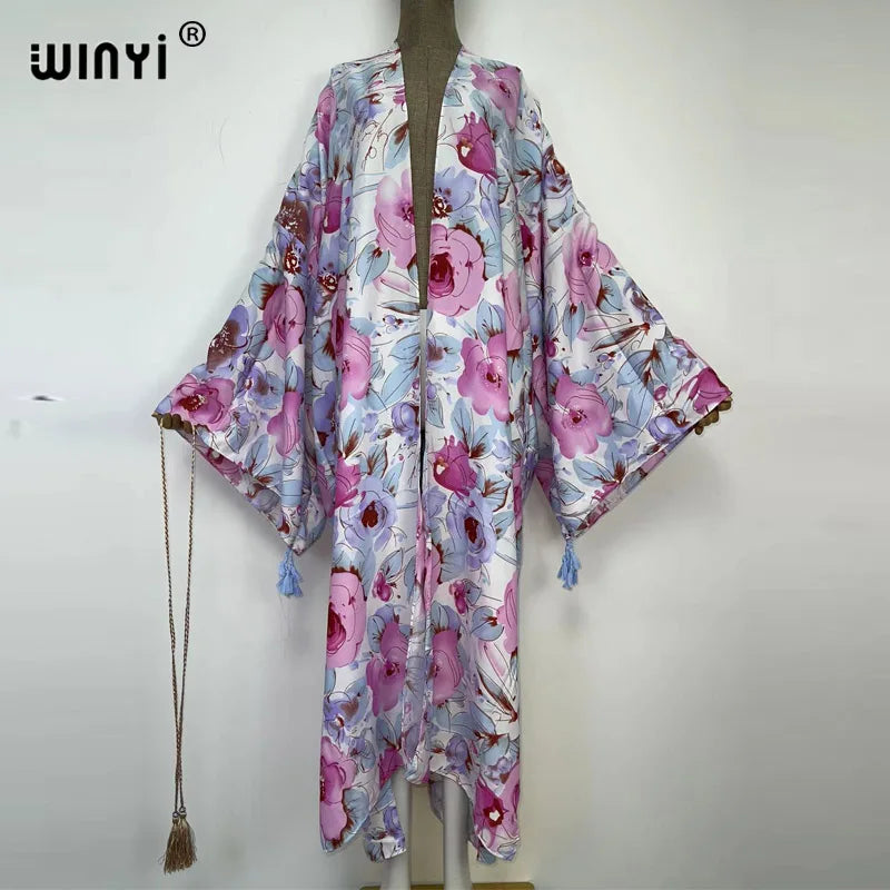 WINYI 2022 fashion Summer Women Cardigan Nature series elegant sexy Boho Maxi African Holiday kaftan Batwing Sleeve kimono