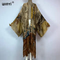 WINYI kimono new Oil print Bikini Cover-up Elegant beach outfits for women sexy cotton feeling vestidos para mujer dress kaftan