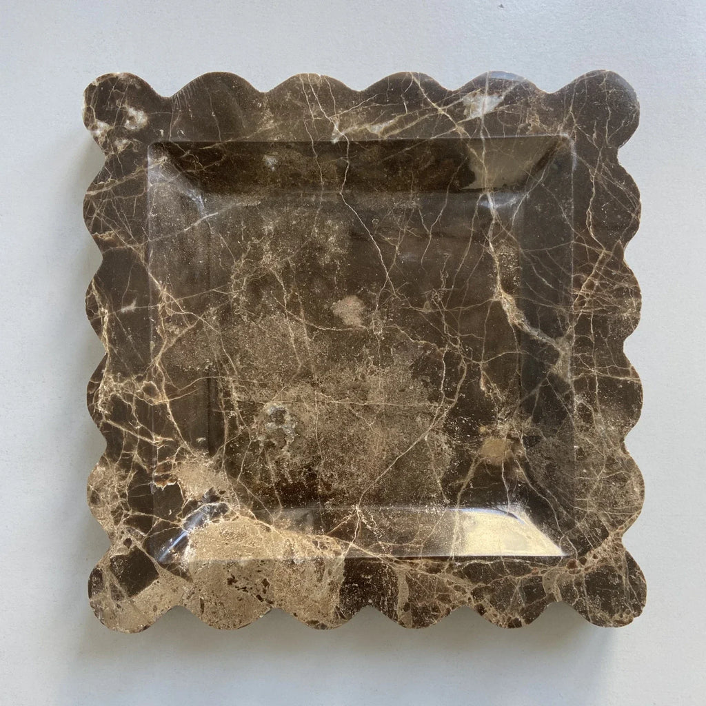 Scalloped Marble Tray - Dark