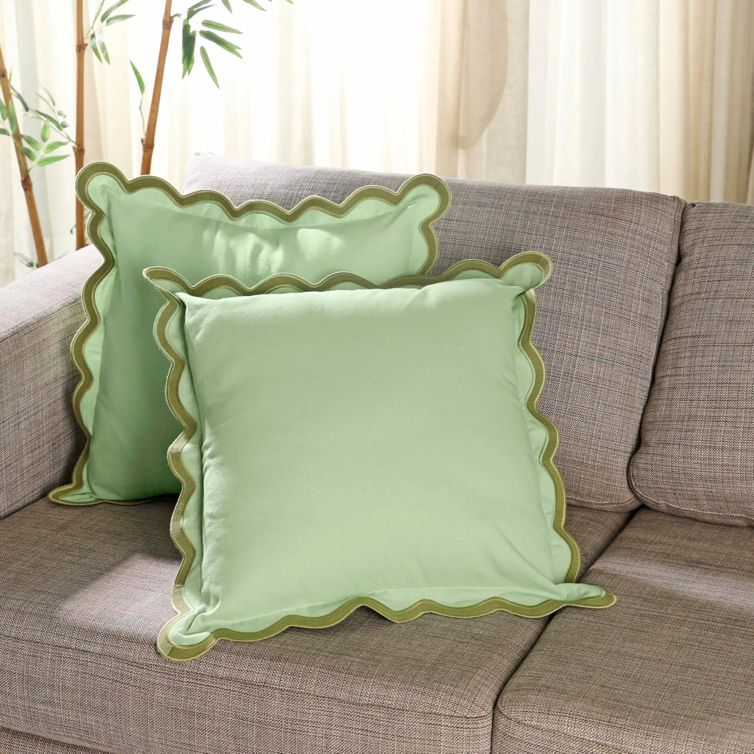 Olive Scalloped Cushion Cover