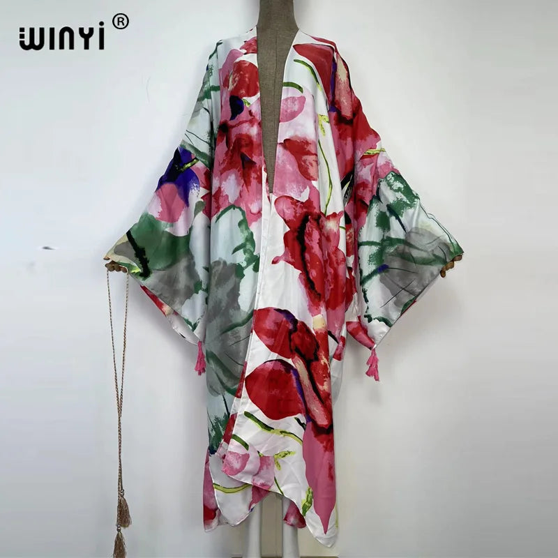 WINYI 2022 fashion Summer Women Cardigan Nature series elegant sexy Boho Maxi African Holiday kaftan Batwing Sleeve kimono