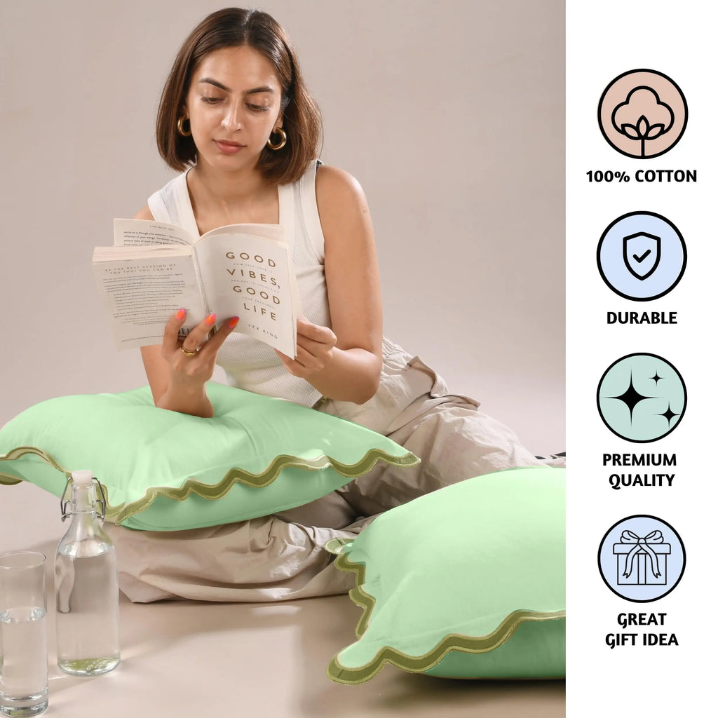 Olive Scalloped Cushion Cover