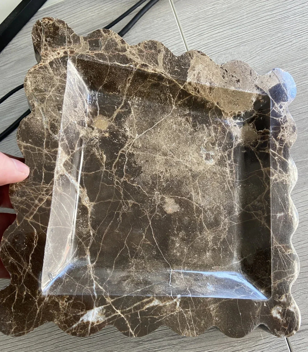 Scalloped Marble Tray - Dark