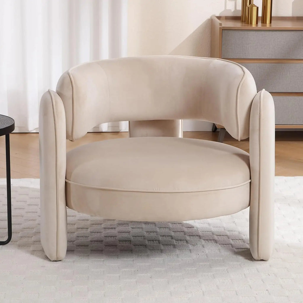 White Velvet Mid Century Accent Chair