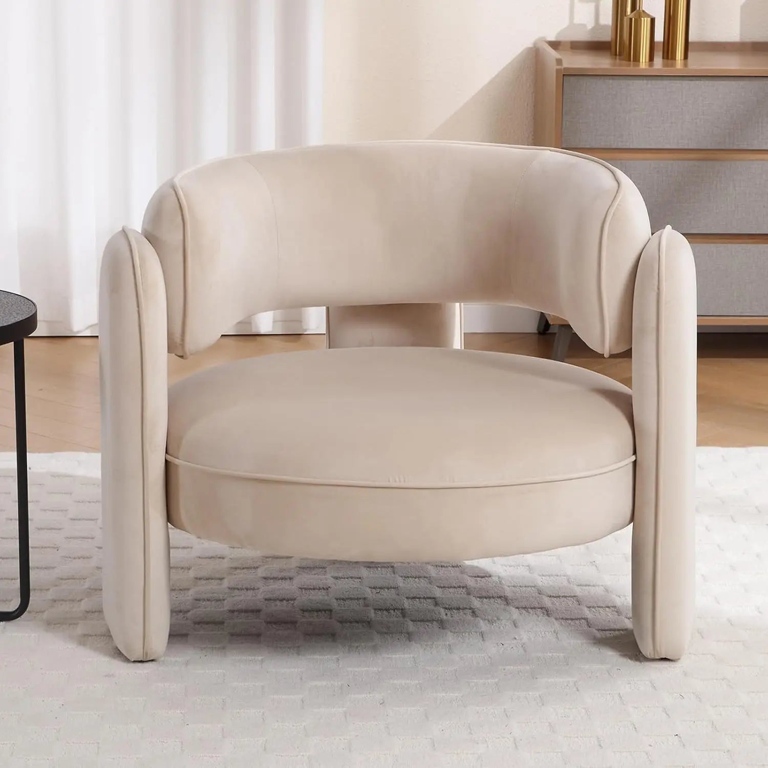 White Velvet Mid Century Accent Chair