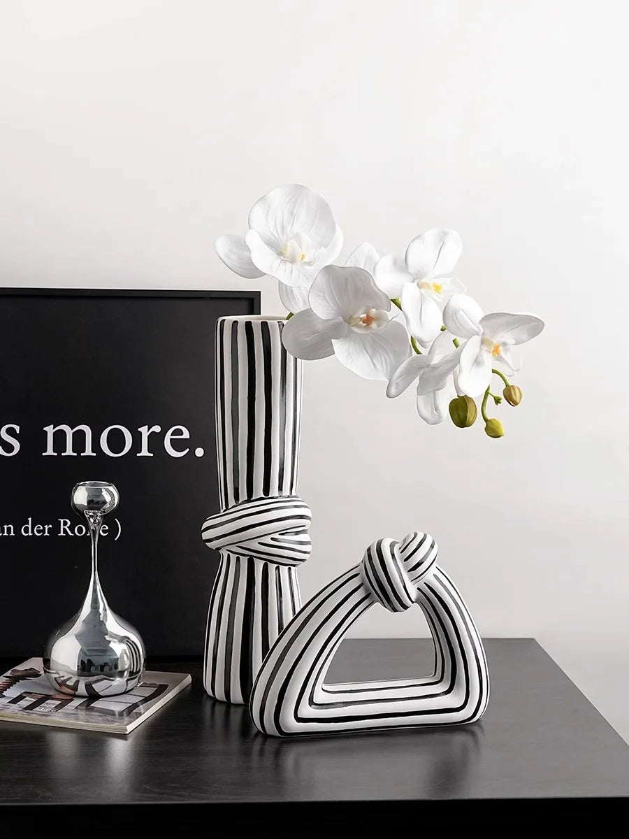 Artisan Black and White Striped Knot Vase