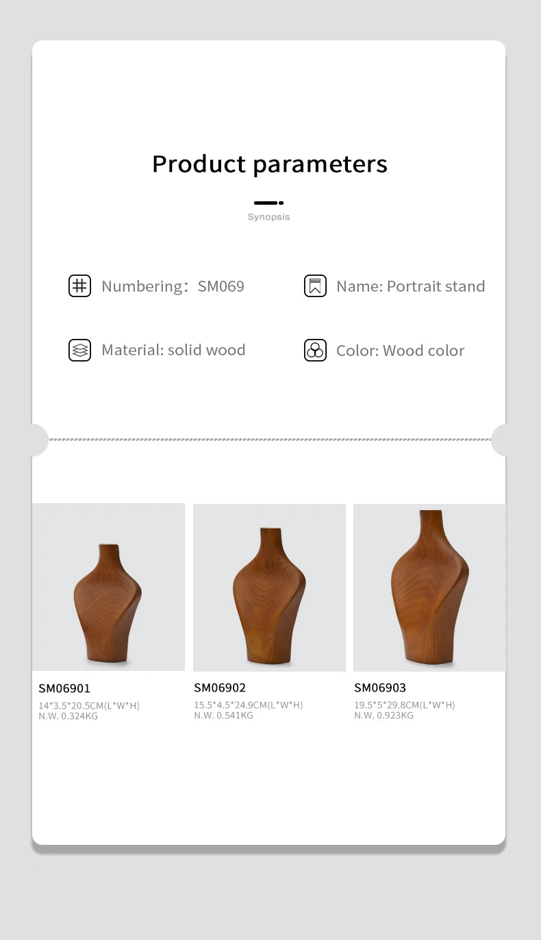 Solid Wood Necklace Bust