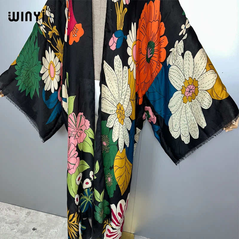 WINYI Africa fashion summer kimono maxi dress beach cover up Cardigan abaya muslim woman coat boho kaftan beach outfits women