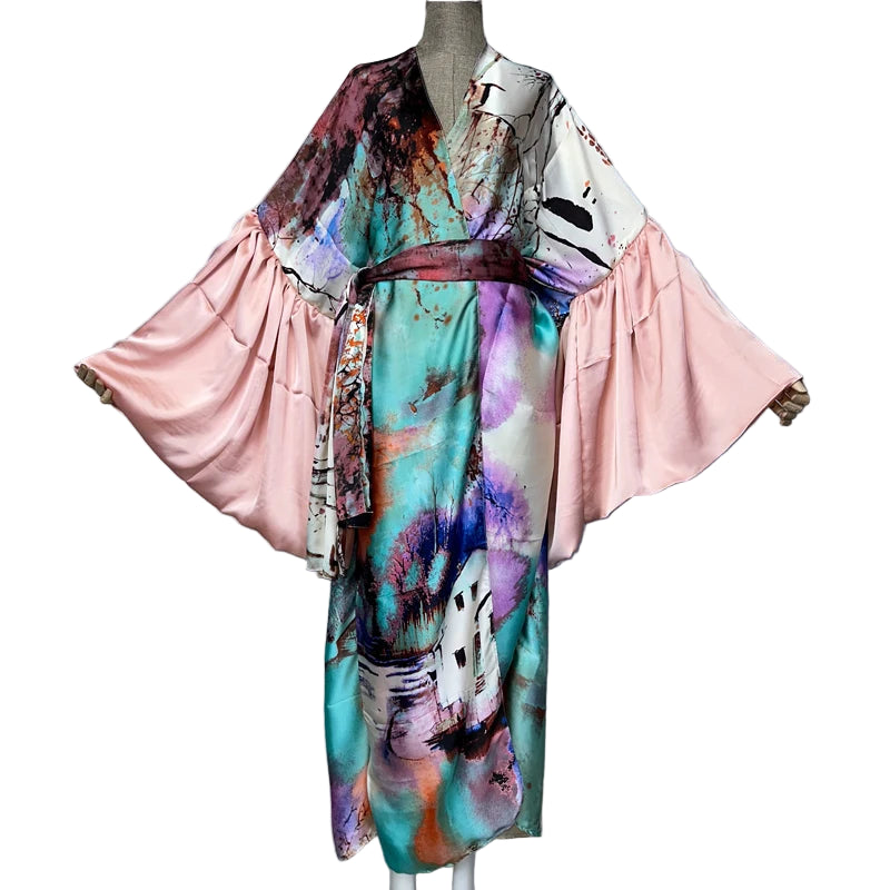 WINYI Summer Kimono party dress Beach Wear Swim Suit Cover up Africa women loose puff(ed) sleeves Cardigan boho Holiday kaftan