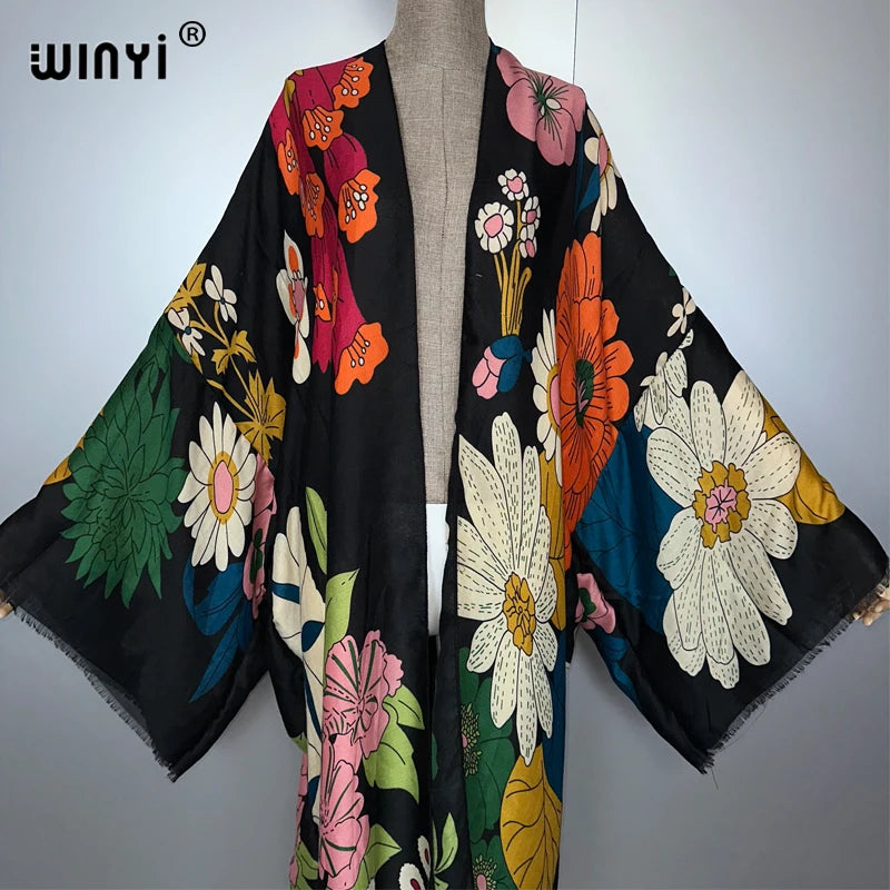 WINYI Africa fashion summer kimono maxi dress beach cover up Cardigan abaya muslim woman coat boho kaftan beach outfits women