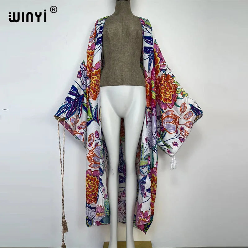 WINYI 2022 fashion Summer Women Cardigan Nature series elegant sexy Boho Maxi African Holiday kaftan Batwing Sleeve kimono