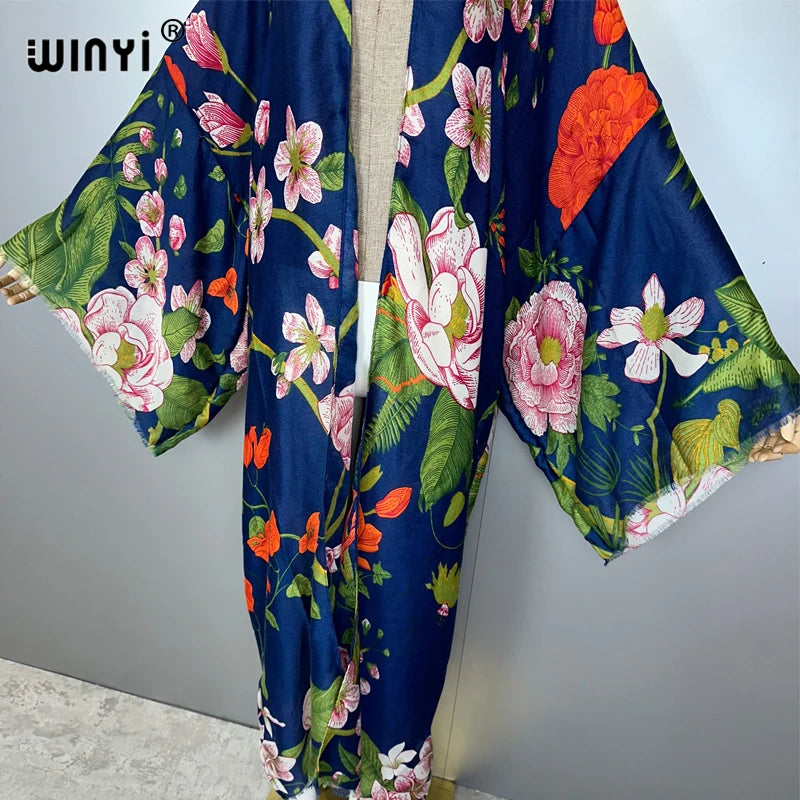 WINYI Africa fashion summer kimono maxi dress beach cover up Cardigan abaya muslim woman coat boho kaftan beach outfits women