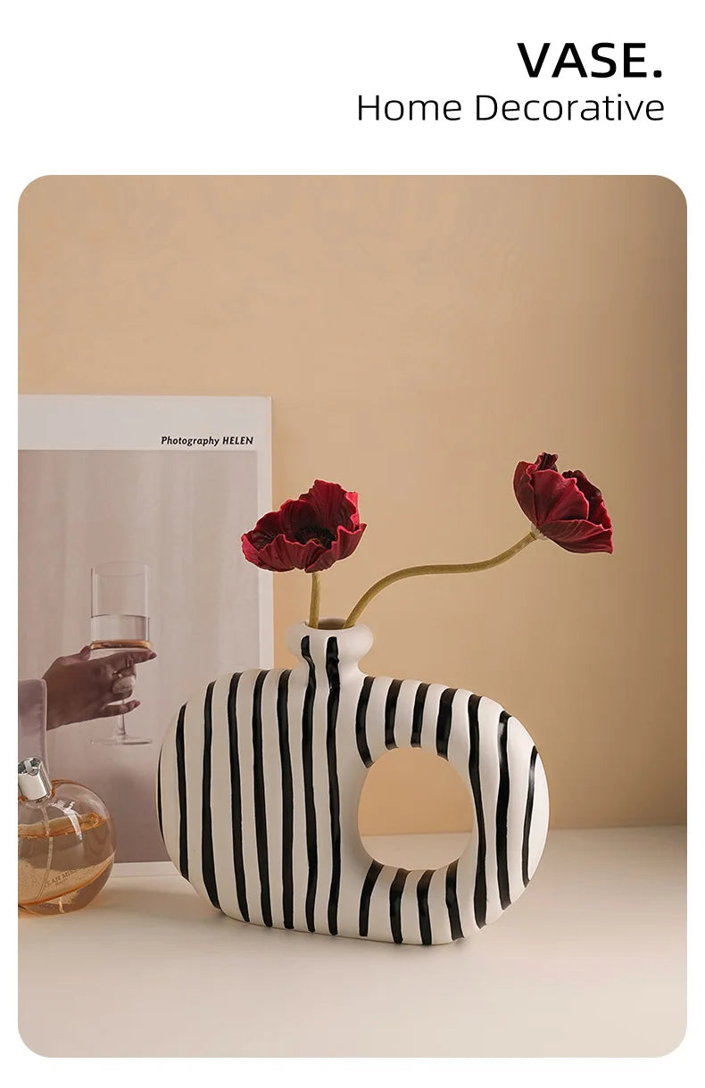 Artisan Black and White Striped Knot Vase