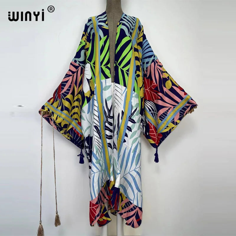 WINYI 2022 fashion Summer Women Cardigan Nature series elegant sexy Boho Maxi African Holiday kaftan Batwing Sleeve kimono