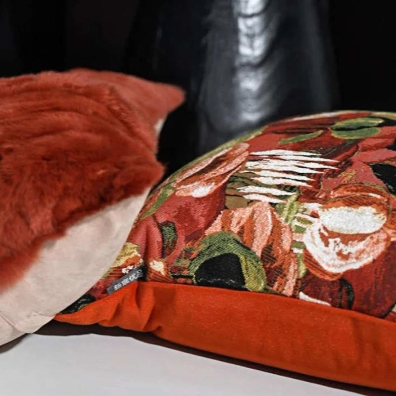 Abstract Burgundy Floral Cushion Cover