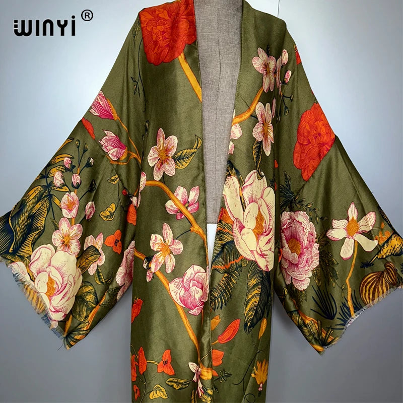 WINYI Africa fashion summer kimono maxi dress beach cover up Cardigan abaya muslim woman coat boho kaftan beach outfits women