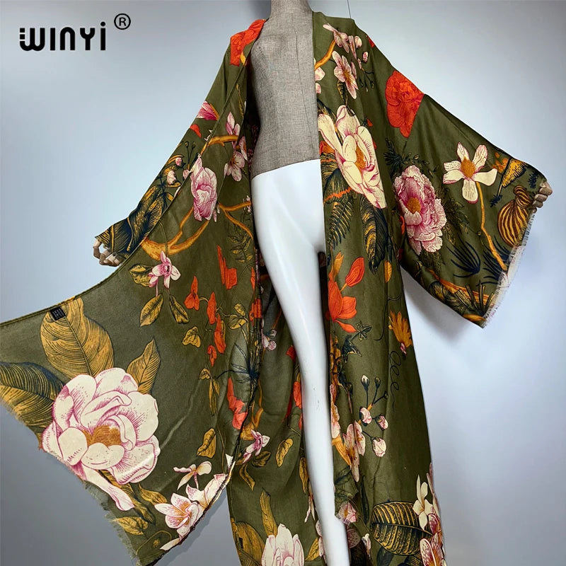 WINYI Africa fashion summer kimono maxi dress beach cover up Cardigan abaya muslim woman coat boho kaftan beach outfits women